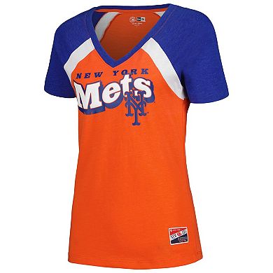 Women's New Era Orange New York Mets Heathered Raglan V-Neck T-Shirt