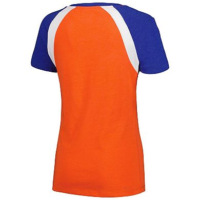 Women's New Era Orange New York Mets Heathered Raglan V-Neck T-Shirt