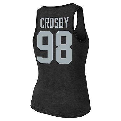 Women's Majestic Threads Maxx Crosby Black Las Vegas Raiders Name & Number Tri-Blend Tank Top