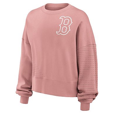 Women's Nike Pink Boston Red Sox Statement Oversized Long Sleeve Cropped Sweatshirt