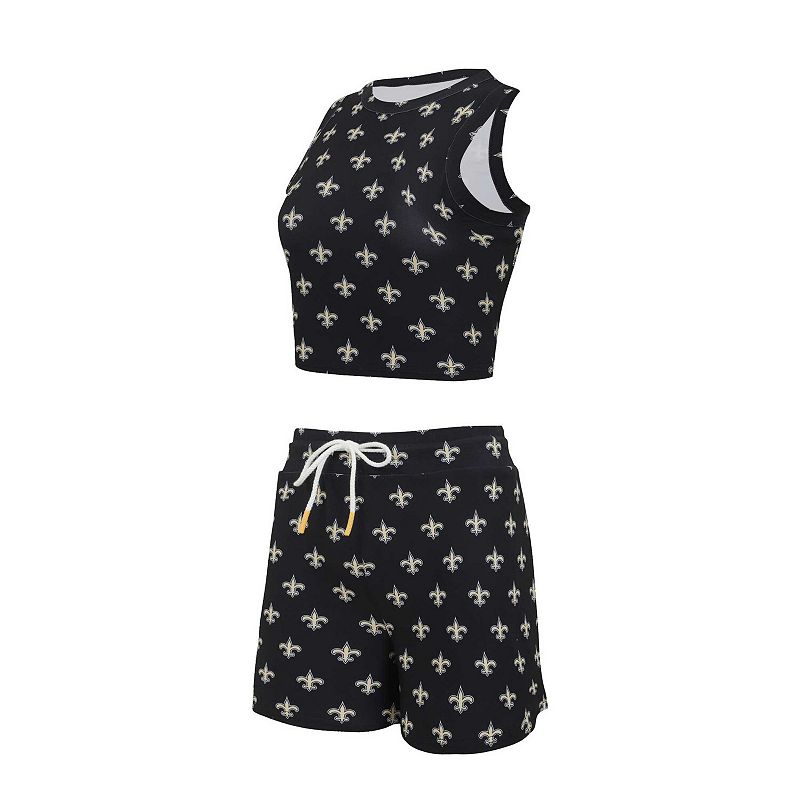Women's Concepts Sport New Orleans Saints Gauge Allover Print Cropped Tank Top & Shorts Sleep Set,