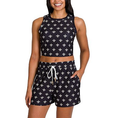 Women's Concepts Sport New Orleans Saints Gauge Allover Print Cropped Tank Top & Shorts Sleep Set
