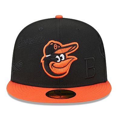 Men's New Era Black/Orange Baltimore Orioles Multi Logo 59FIFTY Fitted Hat