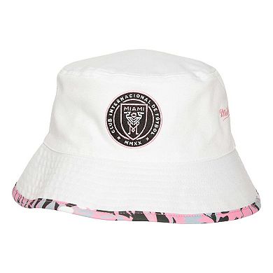 Men's Mitchell & Ness White Inter Miami CF Palm Tree Reversible Bucket Hat