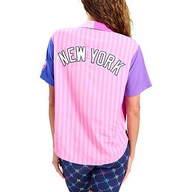 Women's Terez Pink New York Yankees Color Block Button-Up Shirt