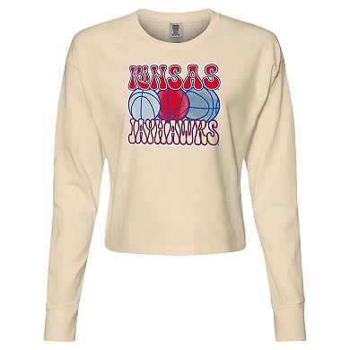 Women's Natural Kansas Jayhawks Comfort Colors Basketball Cropped Long Sleeve T-Shirt