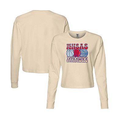 Women's Natural Kansas Jayhawks Comfort Colors Basketball Cropped Long Sleeve T-Shirt