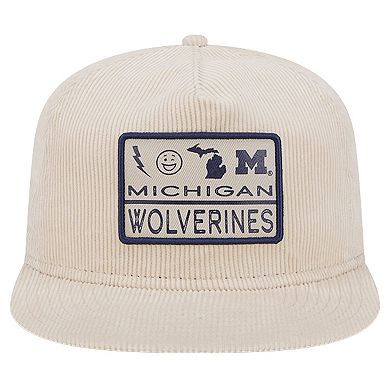 Men's New Era Cream Michigan Wolverines Corduroy Golfer Snapback Hat