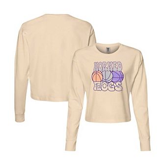 Women's Natural TCU Horned Frogs Comfort Colors Basketball Cropped Long Sleeve T-Shirt