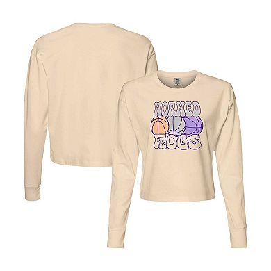 Women's Natural TCU Horned Frogs Comfort Colors Basketball Cropped Long Sleeve T-Shirt