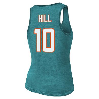 Women's Majestic Threads Tyreek Hill Aqua Miami Dolphins Name & Number Tri-Blend Tank Top