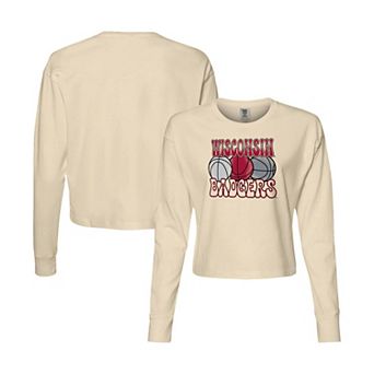 Women's Natural Wisconsin Badgers Comfort Colors Basketball Cropped Long Sleeve T-Shirt