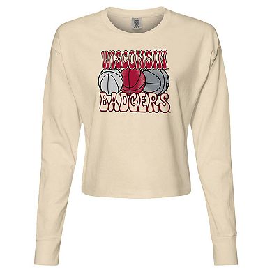 Women's Natural Wisconsin Badgers Comfort Colors Basketball Cropped Long Sleeve T-Shirt