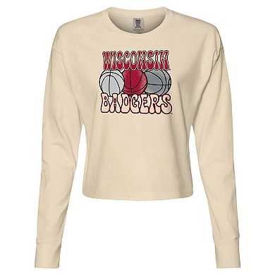 Women's Natural Wisconsin Badgers Comfort Colors Basketball Cropped Long Sleeve T-Shirt