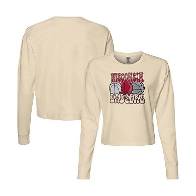 Women's Natural Wisconsin Badgers Comfort Colors Basketball Cropped Long Sleeve T-Shirt