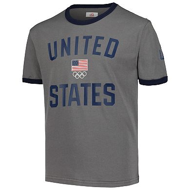 Youth Gray Team USA Single Arc Ringer T-Shirt