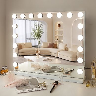 Vanitii 18 Led Bulbs Hollywood Mirror With Lights Wall Mount White
