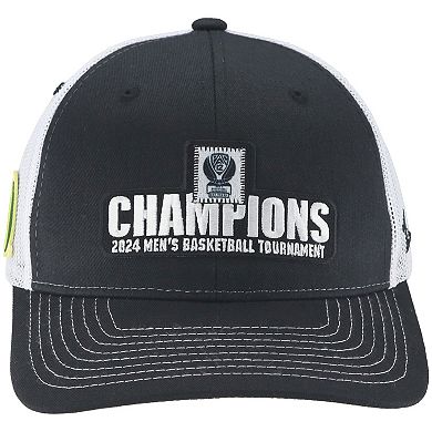 Men's Zephyr  Black Oregon Ducks 2024 Pac-12 Men's Basketball Conference Tournament Champions Locker Room Adjustable Trucker Hat
