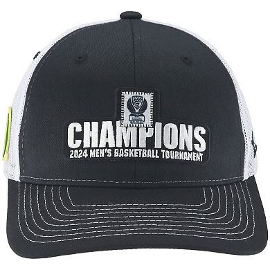 Men's Zephyr Black Oregon Ducks 2024 Pac-12 Men's Basketball Conference Tournament Champions Locker Room Adjustable Trucker Hat