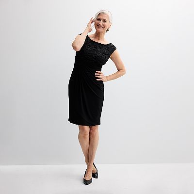 connected apparel black dress Women's Sheer Sleeve Youll find versatile wardrobe trends that will look perfect with various outfits and occasions Connected Apparel V-Cut Neck 3/4