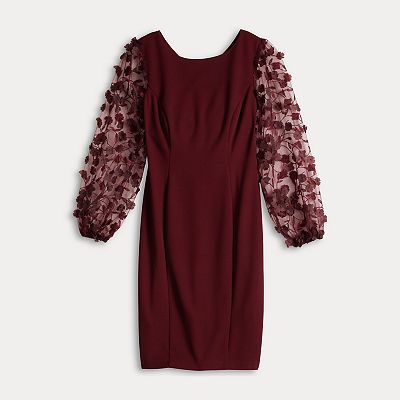 chinese dress ladies Connected Apparel Boat Neck Elastic Cuff Chiffon Sleeve Solid Dress-AUBERGINE / 4