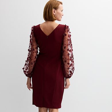 Women's Connected Apparel Scuba Crepe 3D Sleeve Sheath Dress