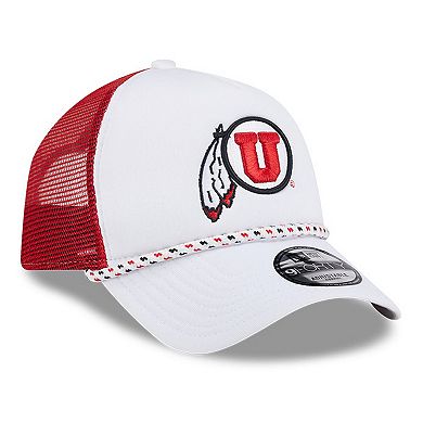 Men's New Era White/Red Utah Utes Court Sport Foam A-Frame 9FORTY Adjustable Trucker Hat