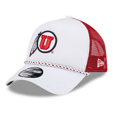 Men's New Era White/Red Utah Utes Court Sport Foam A-Frame 9FORTY Adjustable Trucker Hat