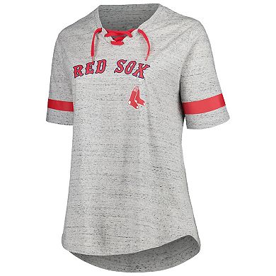 Women's Profile Heather Gray Boston Red Sox Plus Size Lace-Up T-Shirt