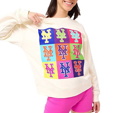 Women's Terez Cream New York Mets Classic Oversized Pullover Sweatshirt