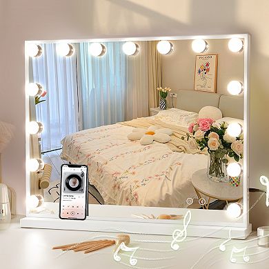 VANITII 15-led Bulbs Hollywood Mirror With Lights Bluetooth Speaker Wall Mount White