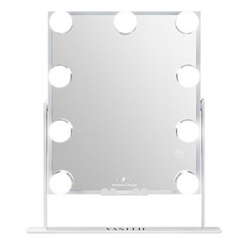 9-led Bulbs Hollywood Mirror With Ligths Bluetooth Speakers Wireless Charge White