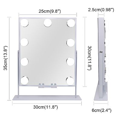 9-led Bulbs Hollywood Mirror With Ligths Bluetooth Speakers Wireless Charge White