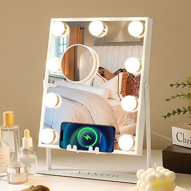 9-led Bulbs Hollywood Mirror With Ligths Bluetooth Speakers Wireless Charge White