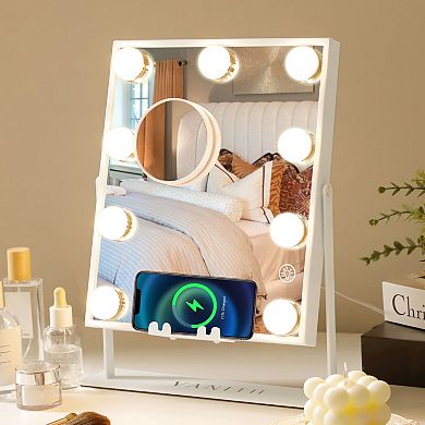 9-led Bulbs Hollywood  Mirror With Ligths Bluetooth Speakers Wireless Charge White