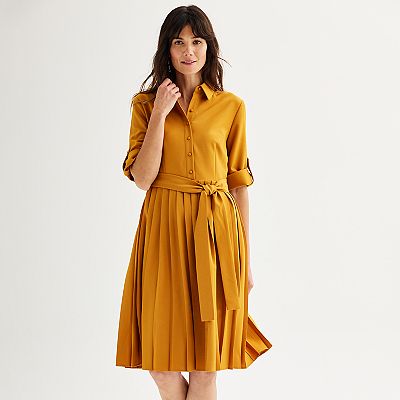 Women s Nanette Lepore Rolled Sleeve Pleated Shirtdress Size 10 Mustard
