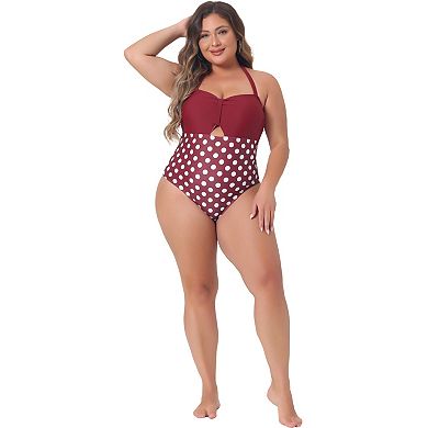 Plus Size One Piece Swimsuit For Women Polka Dots Tummy Control Bathing Suit Cutout Swimwear