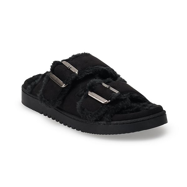 Women's Sonoma Goods For Life® Norna Two Band Faux Fur Sandal Slippers - Black (X SMALL)