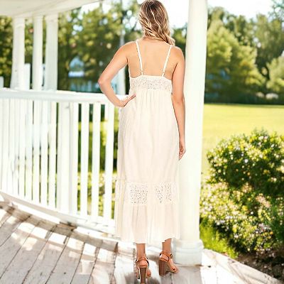 knee length dresses for ladies Emme Long Sleeve V-Back Lace Dress White– Selfie Leslie
