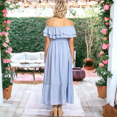 Women's Grecian Ruffle Stretch Maxi Long Dress