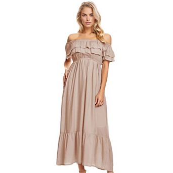 Women's Grecian Ruffle Stretch Maxi Long Dress