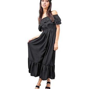 Women's Grecian Ruffle Stretch Maxi Long Dress