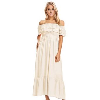 Women's Grecian Ruffle Stretch Maxi Long Dress