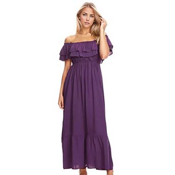 Women's Grecian Ruffle Stretch Maxi Long Dress