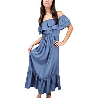 Women's Grecian Ruffle Stretch Maxi Long Dress