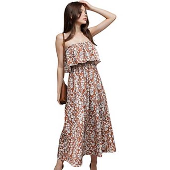 Women's Tube Layered Floral Print Dress