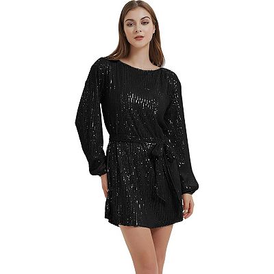 Women's Sparkly Sequins Party Dress Long Sleeve Crew Neck Elegant Loose  Fashion Dresses
