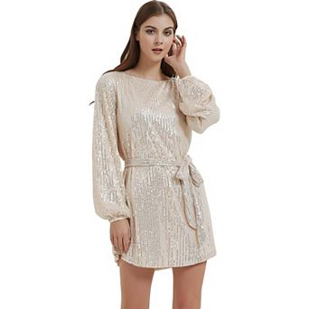 Women's Sparkly Sequins Party Dress Long Sleeve Crew Neck Elegant Loose Fashion Dresses