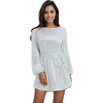 Women's Sparkly Sequins Party Dress Long Sleeve Crew Neck Elegant Loose Fashion Dresses