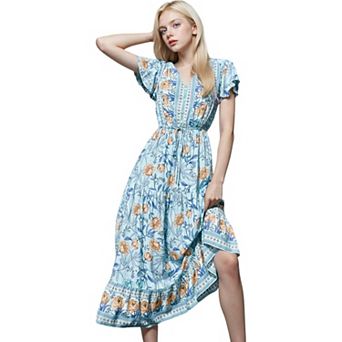 Women's Floral Print Butterfly Sleeve Dress
